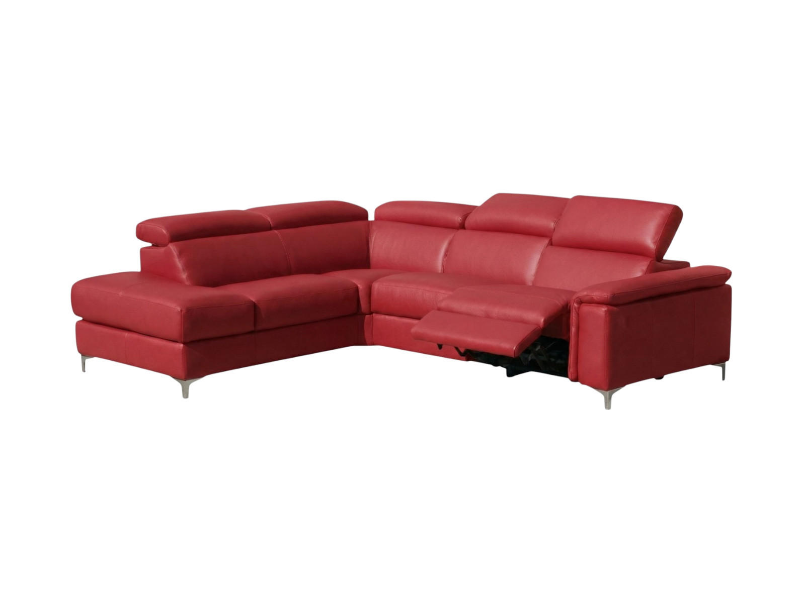 ECKSOFA Avenger Echtleder mit 1 x Relaxfunktion Rot - Rot, Leder/Metall (224/81/271cm)