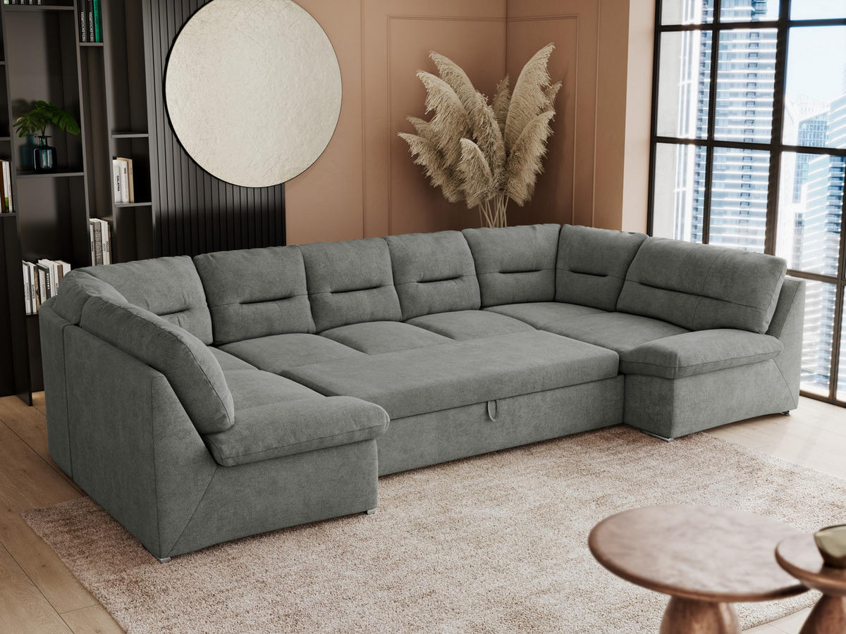 WOHNLANDSCHAFT COMODO U Grau Struktur - Silberfarben/Grau, Textil/Metall (340/93/206cm) - MKS