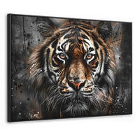 LEINWAND Bilder mit Rahmen - Tiger - Tiere - Porträt - Luxus - Schwarz - 70x50 - Braun, Textil (70/50cm) - MuchoWow