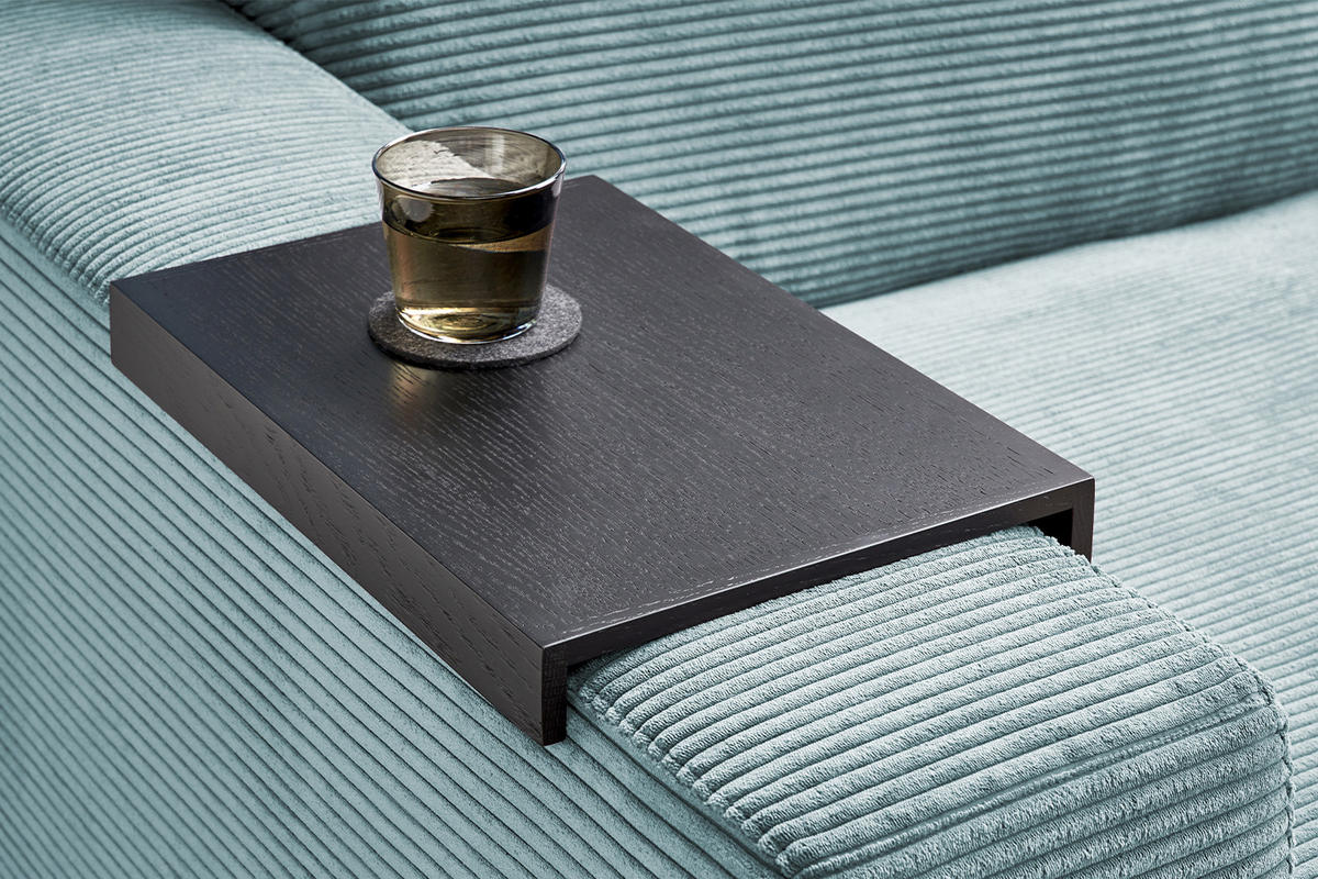 BIG SOFA XL MIT TABLETT SCHWARZ MADELINE Hellblau Cord - Schwarz/Hellblau, Kunststoff/Textil (290/85/190cm) - KAWOLA