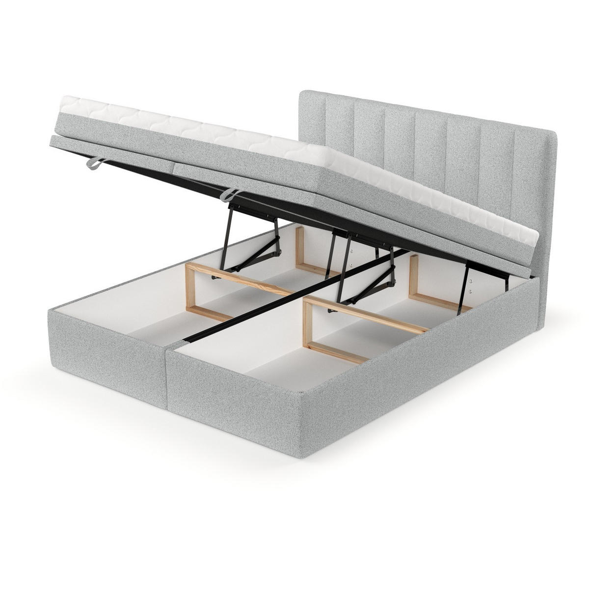 BOXBETT Lume 160/200 cm Hellgrau im Riva Stoff - Hellgrau/Schwarz, Holz/Holzwerkstoff (160/200cm) - AltaBeds