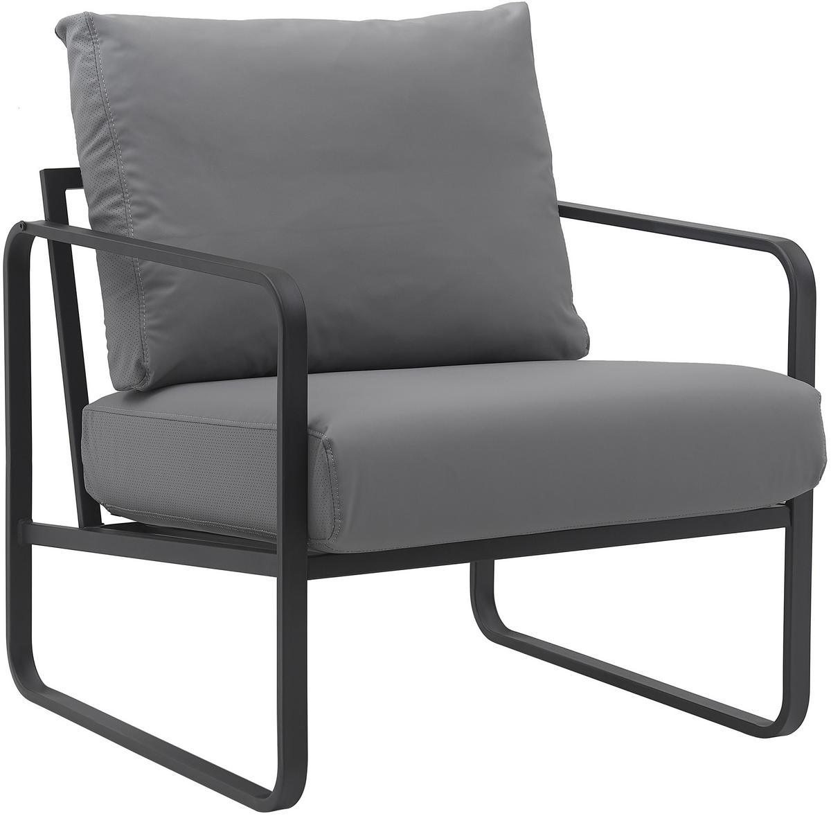 SESSEL Lederlook grau - Schwarz/Grau, Textil/Metall (70/82/74cm) - CLP
