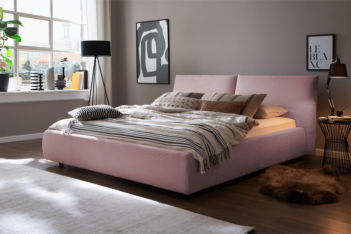 POLSTERBETT HENRY Pink Cord - Pink/Schwarz, Textil (200/200cm) - KAWOLA