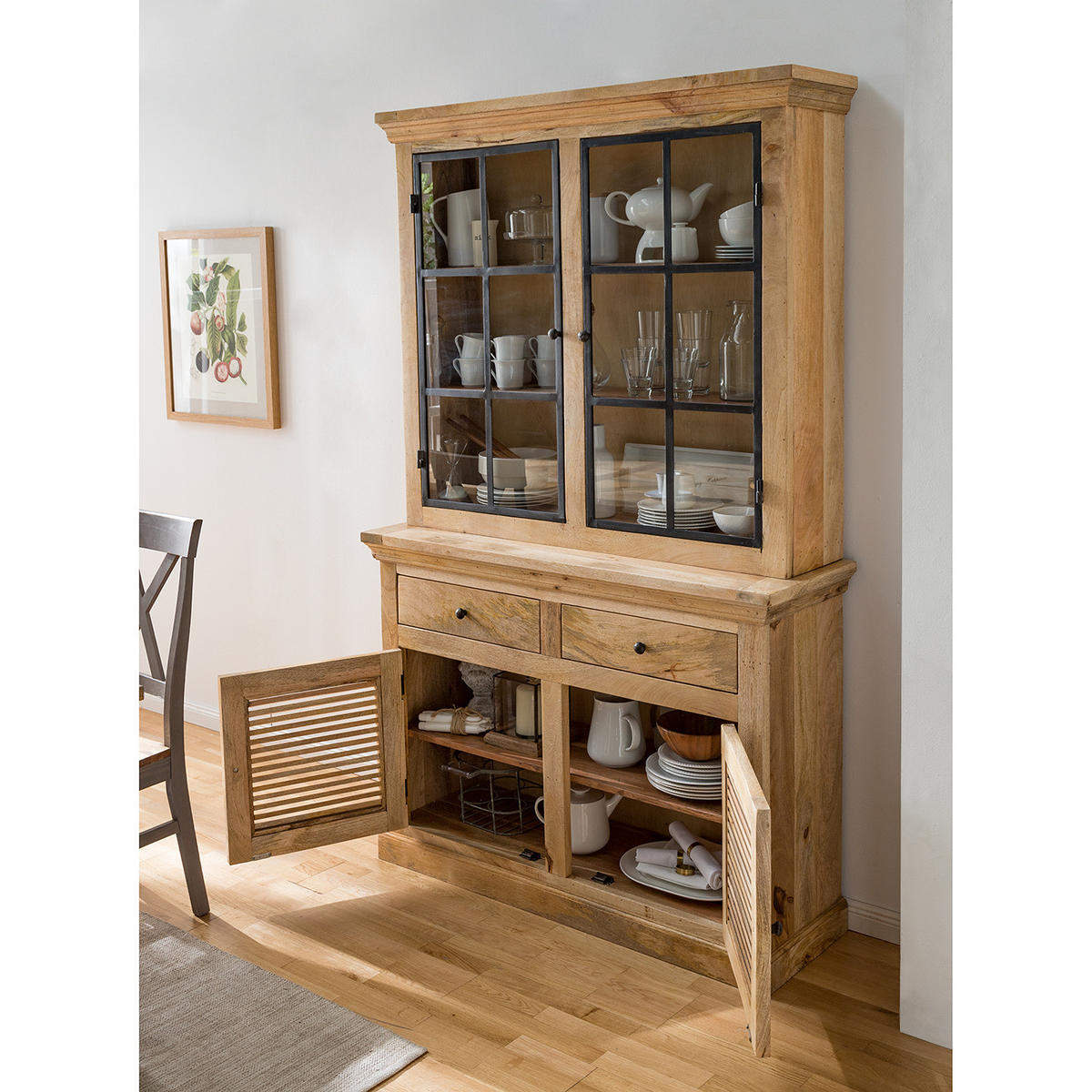 BUFFET - Mango massiv / Eisen - Naturfarben, Holzwerkstoff (120/200/40cm) - home24