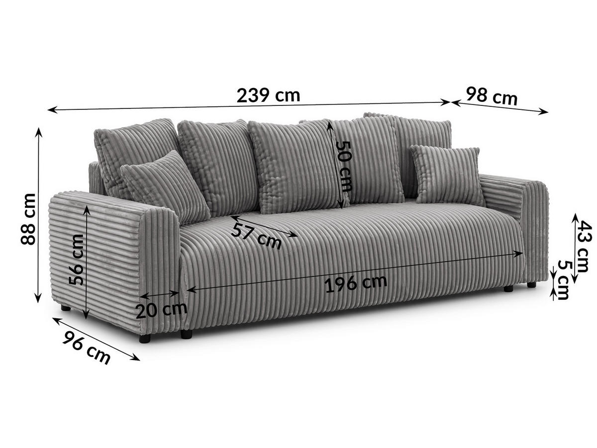 SCHLAFSOFA Calma mit Bettkasten im Bumpy-Design aus weichem Grau Plüschcord - Schwarz/Grau, Holz/Kunststoff (239/88/98cm) - S-Style