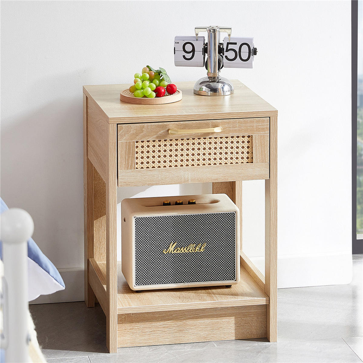 NACHTTISCH Rattan 40/55/40 cm mit Schublade Naturholzfarbe - Naturfarben, Holz (40/55/40cm) - Kaket