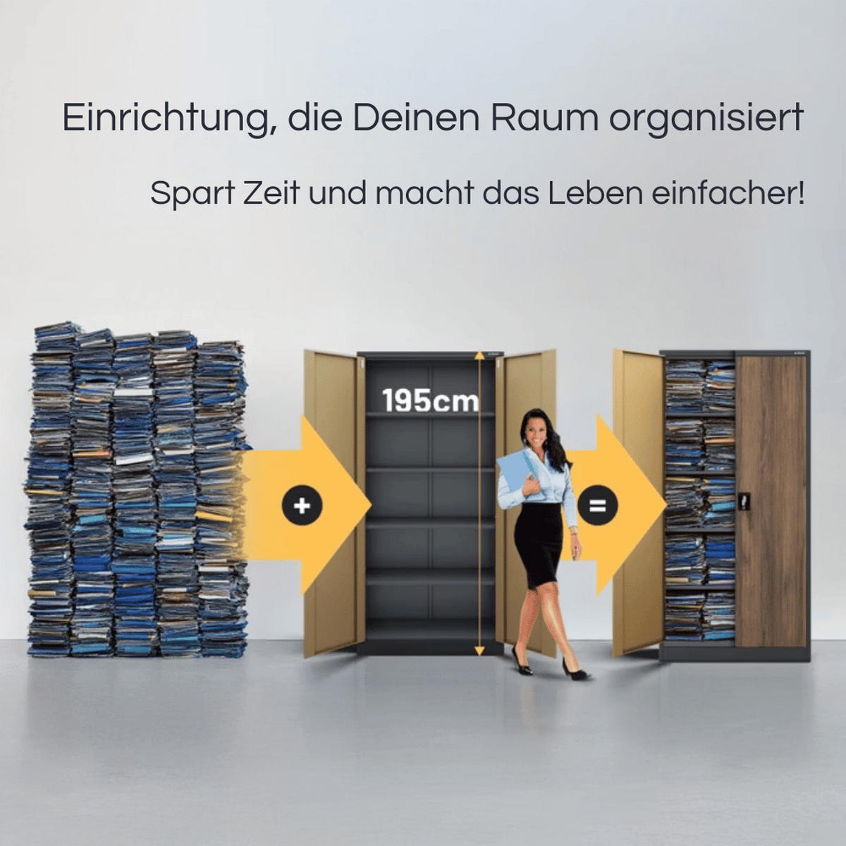 AKTENSCHRANK abschließbar 4er Set KADO 195x90x40cm Anthrazit-Nussbaum - Anthrazit, Metall (90/195/40cm) - DELUKE