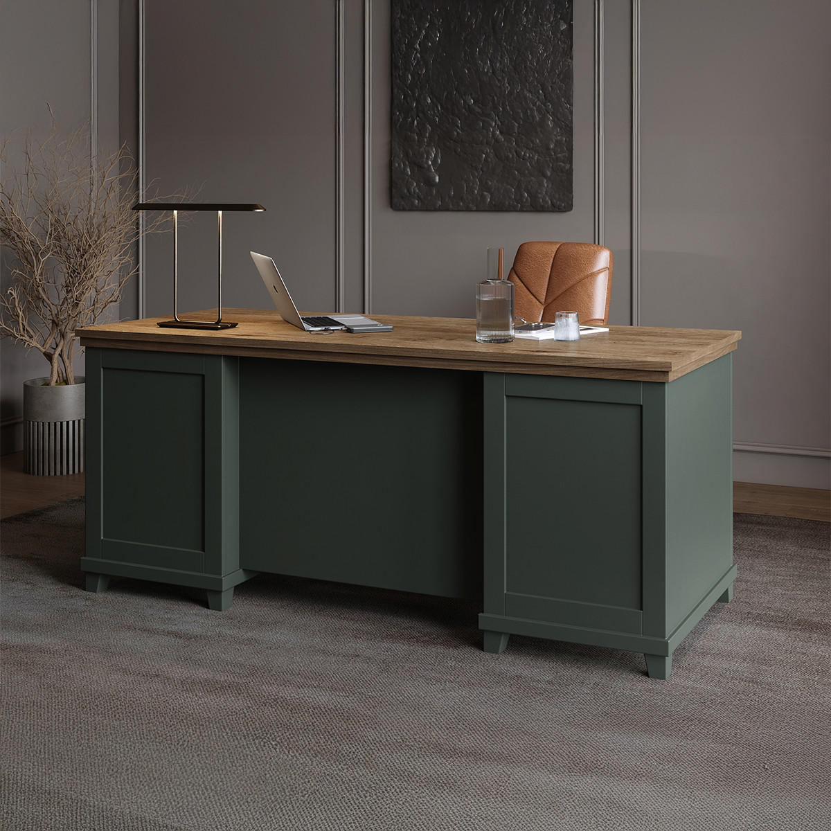 SCHREIBTISCH Martin Grün und Holz - Grün, Holzwerkstoff (70/180/77cm) - Petits-meubles
