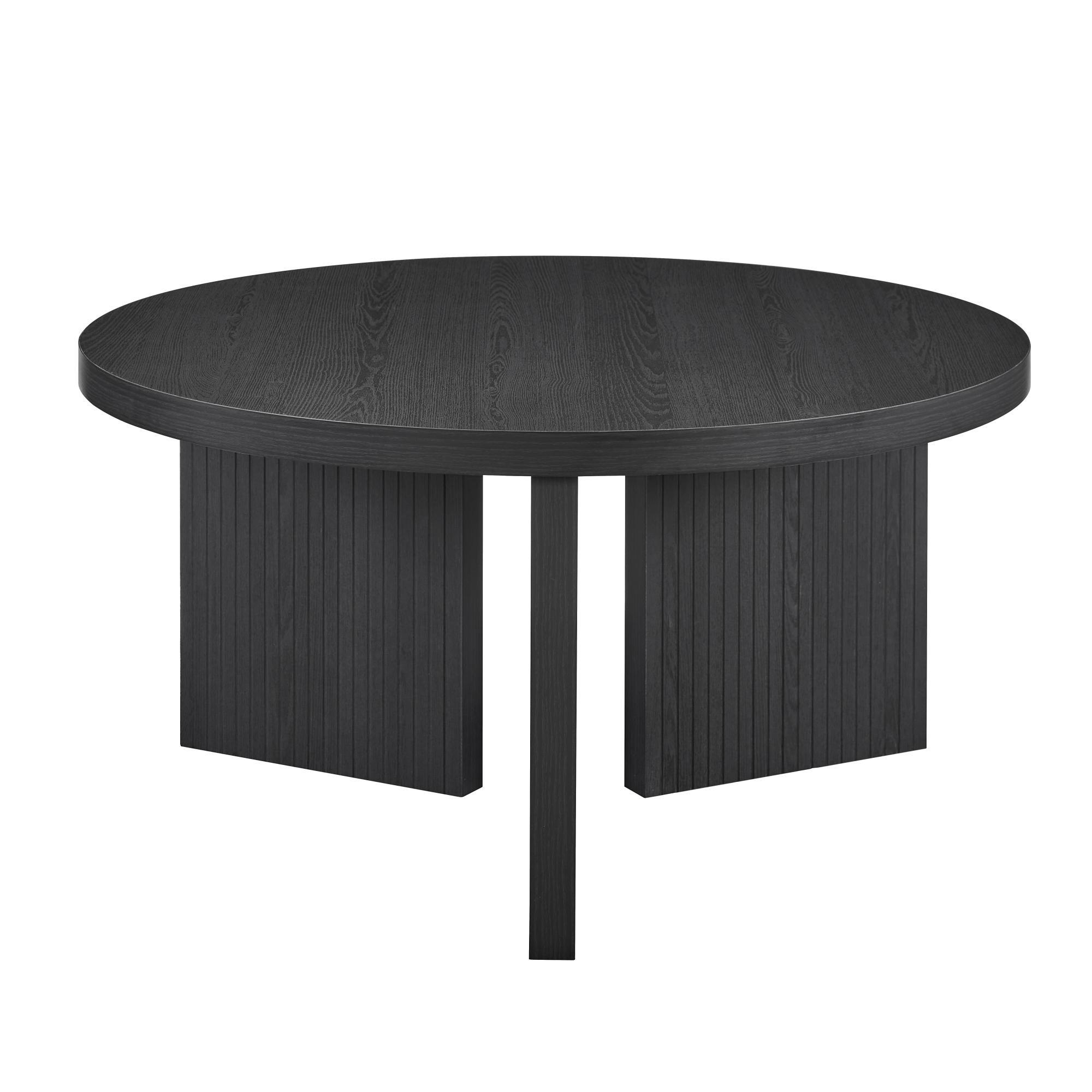 COUCHTISCH rund mit Rillenstruktur Walnussbraun 80/80/42 cm - Schwarz, Holzwerkstoff (80/80/42cm)