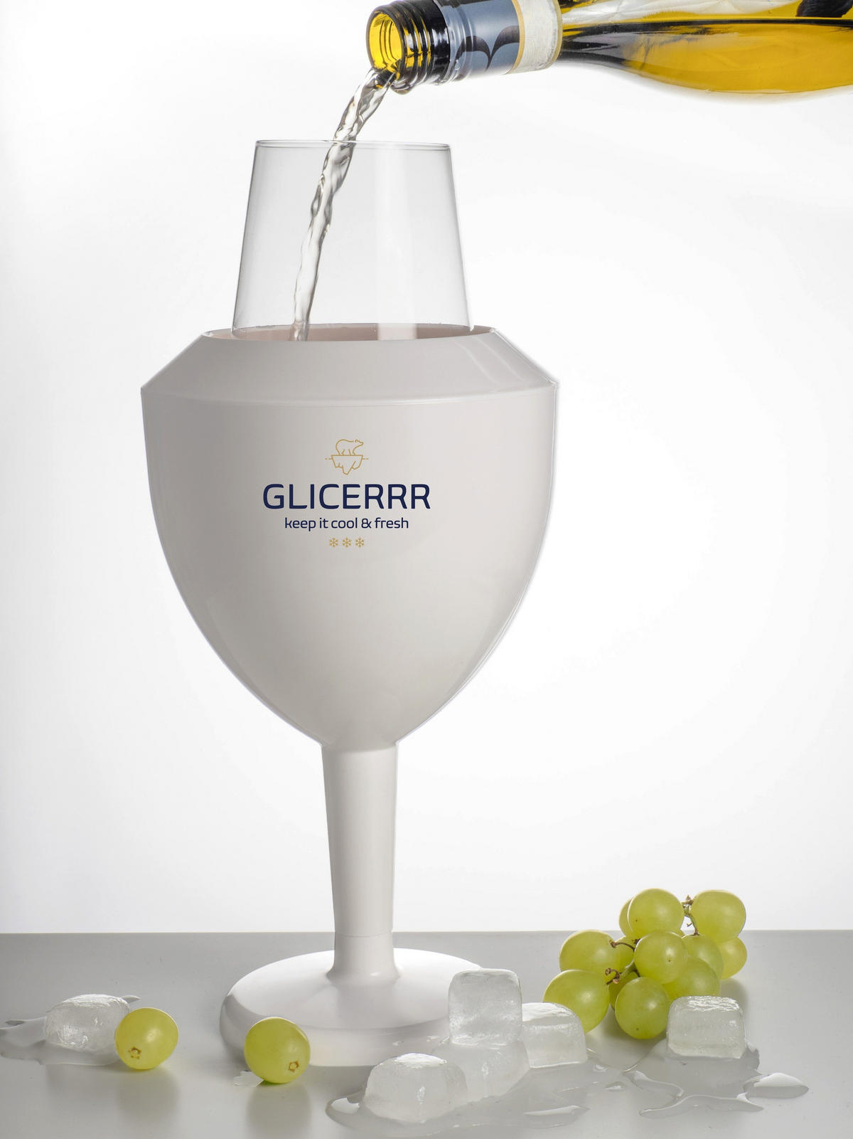 WEINGLASKÜHLER - und Halterset + Glas - Weiß, Kunststoff (0.1L)
