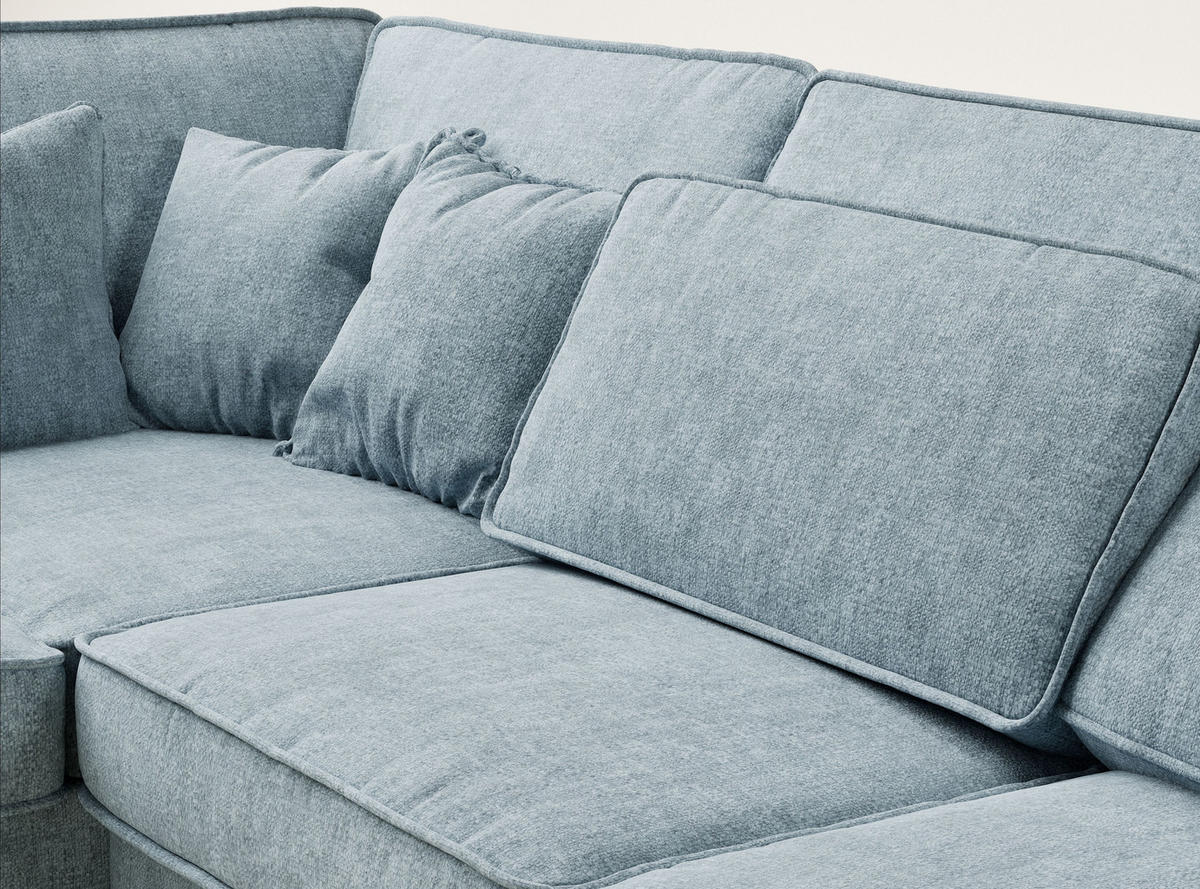 ECKSOFA Kirou Hellblau Chenille-Stoff - Links Seite - Schwarz/Hellblau, Holz/Holzwerkstoff (225/311cm) - Maison de Reve