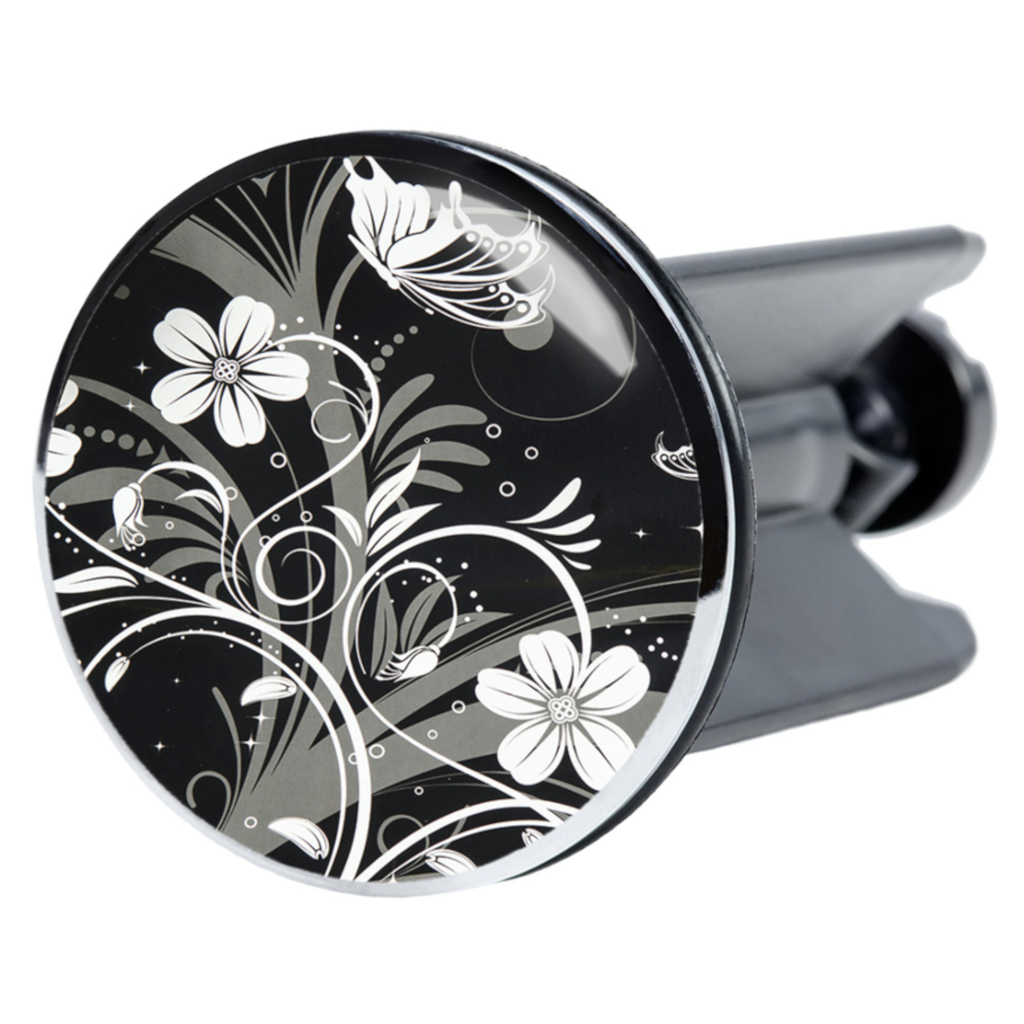 WASCHBECKENSTÖPSEL White Flower - Schwarz, Kunststoff/Metall (4/7/7cm) - Sanilo