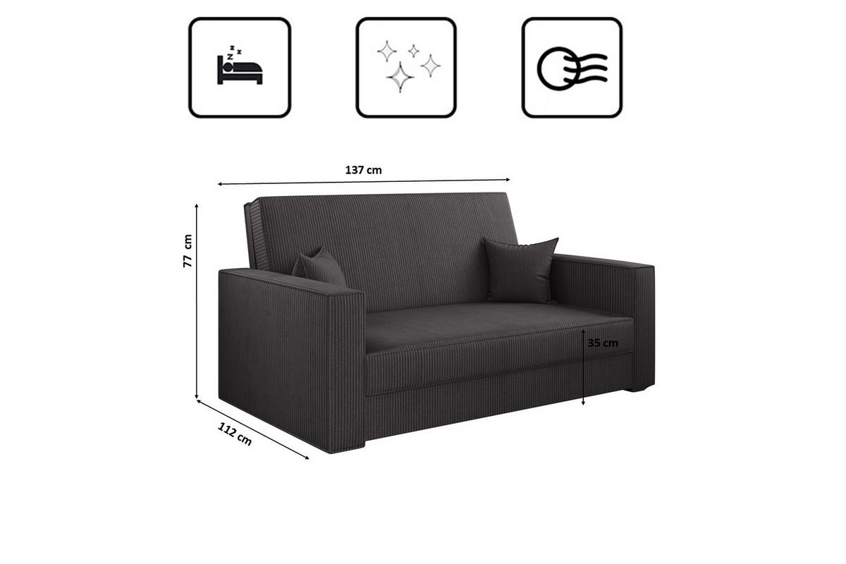 SOFA, Schlaffunktion - America Stoff Poso Dunkelgrau - Dunkelgrau, Holz (137/77/112cm) - Kaiser Möbel