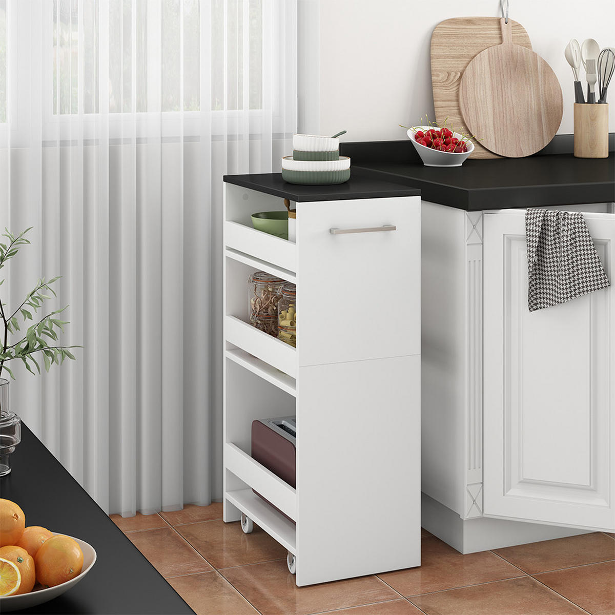 POJÍZDNÁ POLICE Rivo Bílá/antracitová - bílá/antracitová, kompozitní dřevo (30/84.8/46cm) - Vicco