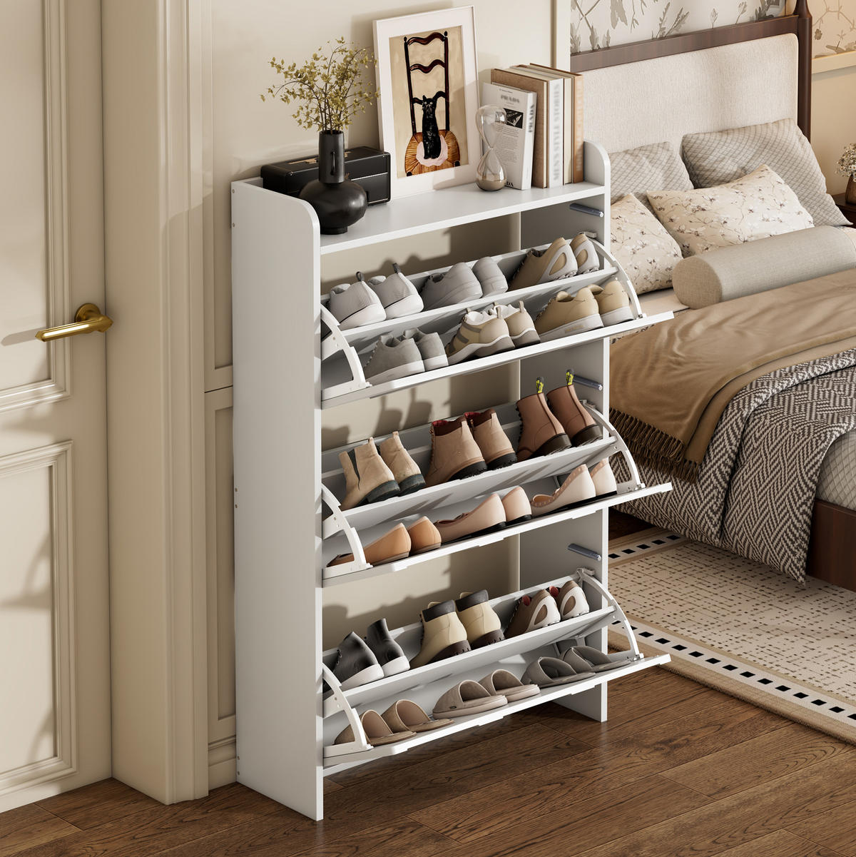 SCHUHSCHRANK Weiß MDF 6 Fächer 70x25x120cm Stauraum - Weiß, Holzwerkstoff (25/120/70cm) - FLIEKS