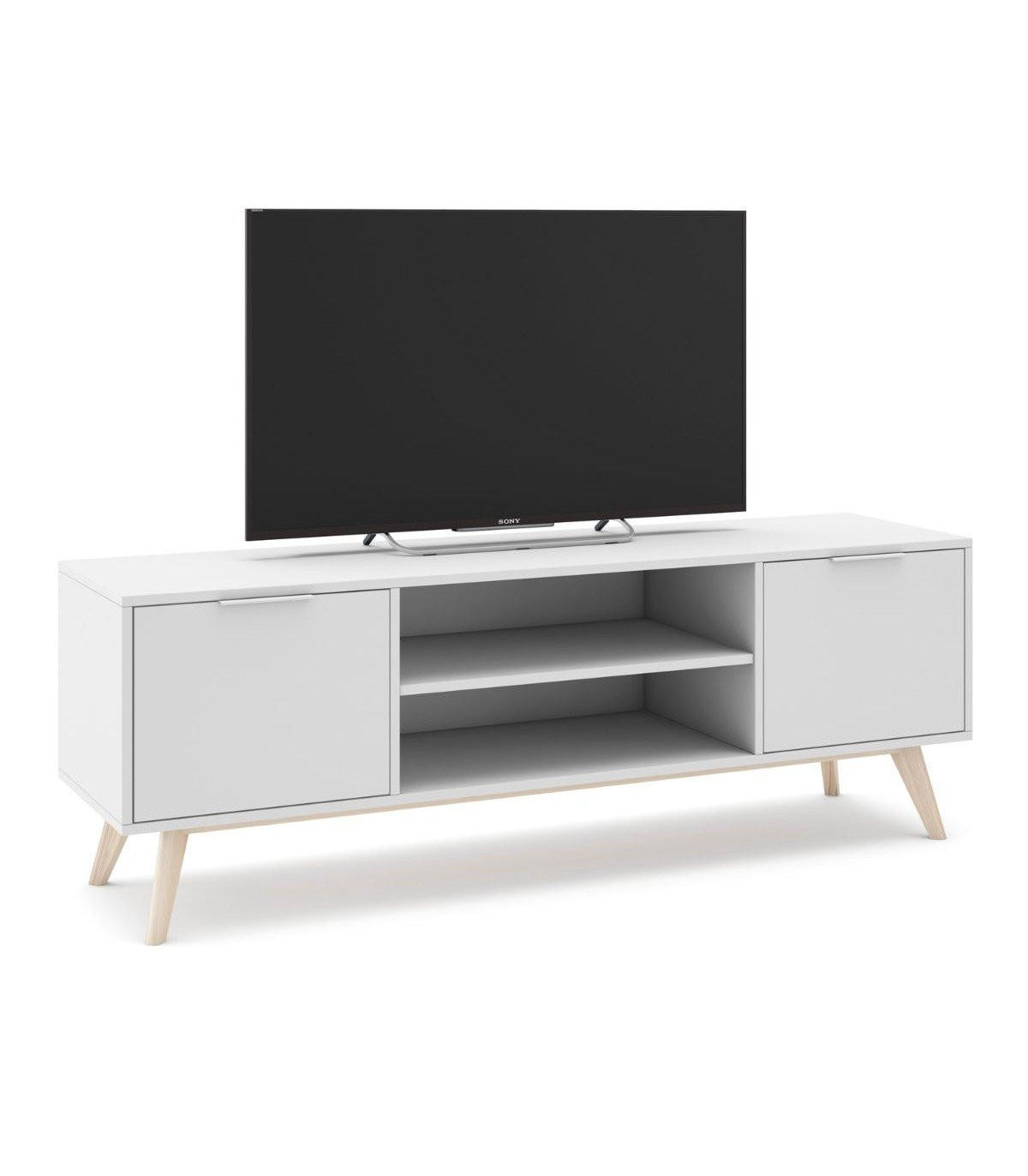 TV-SCHRANK mit 2 Türen 2 Fächern L140 cm - Campus - Weiß, Holzwerkstoff (40/53/140cm) - Calicosy