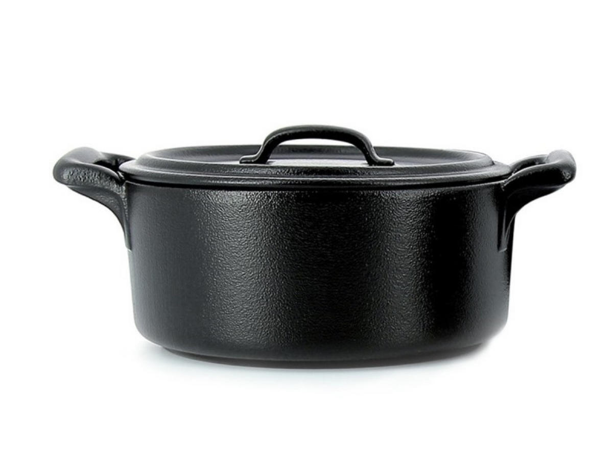 KASSEROLLE MIT DECKEL 45CL OVAL Gusseisenoptik - Schwarz, Keramik (12.2cm) - Revol Porcelaine France