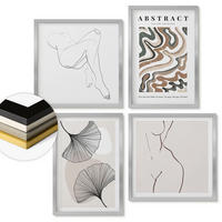 WANDBILDER 4er Set - 50x50 cm & 40x60 cm Silberner Rahmen - Abstrakte Boho-Blattformen - Silberfarben, Kunststoff (50/50cm) - ArtPrintCave