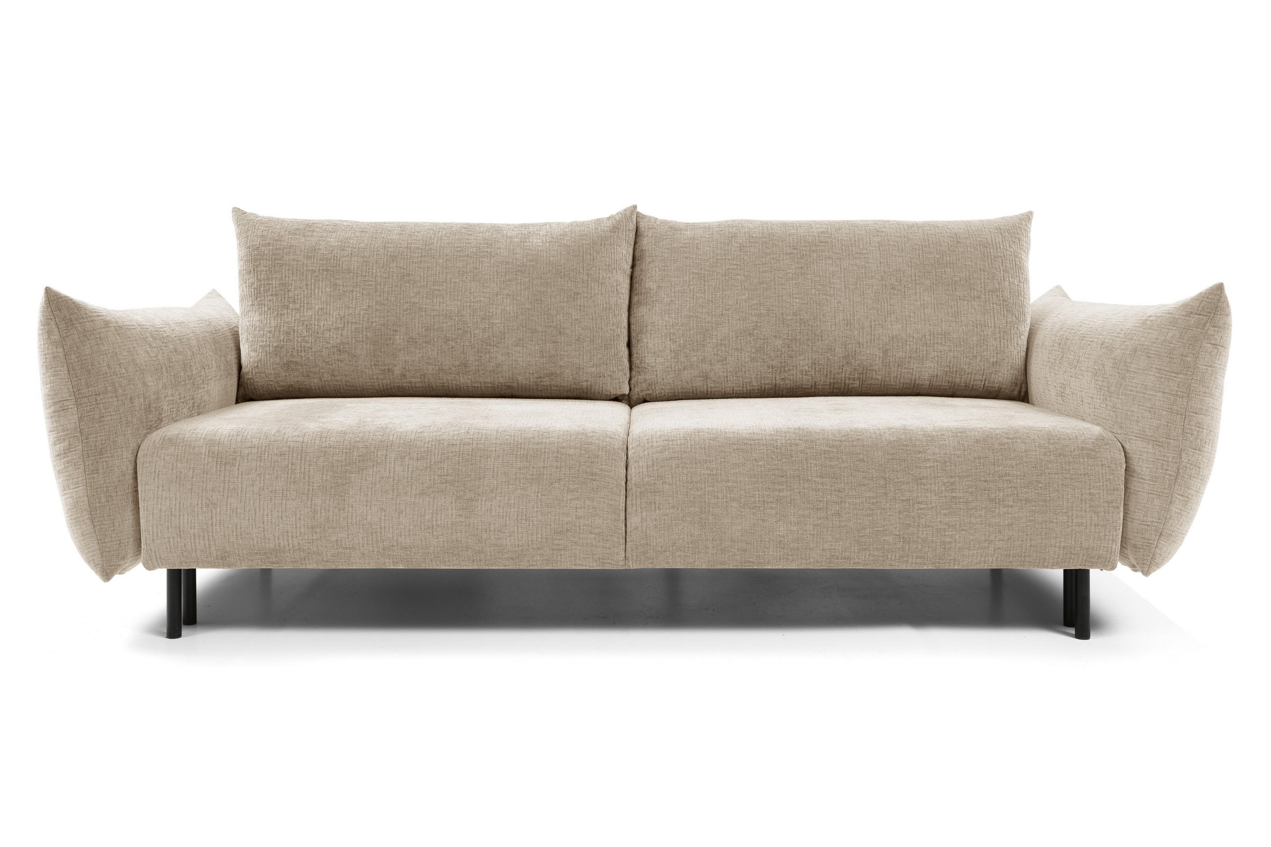 BETTSOFA UNO Beige Chenille-Stoff mit Schlaffunktion - Beige, Holz (240/90/108cm) - MASSENO