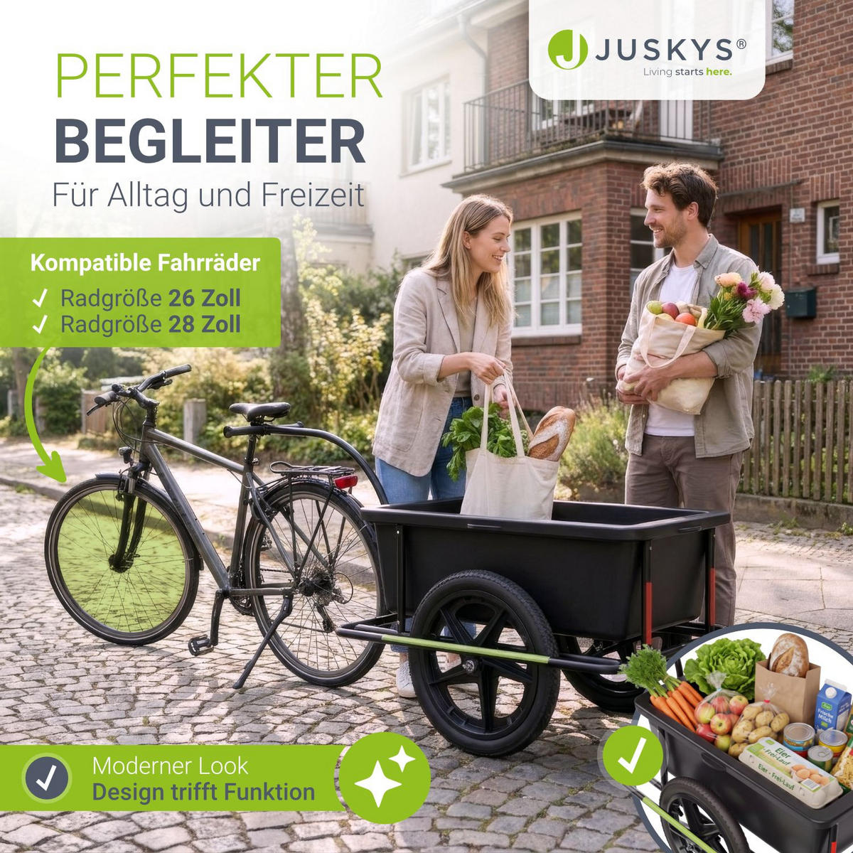 FAHRRADANHÄNGER 90 Liter - Schwarz, Kunststoff (66/94/166cm) - Juskys