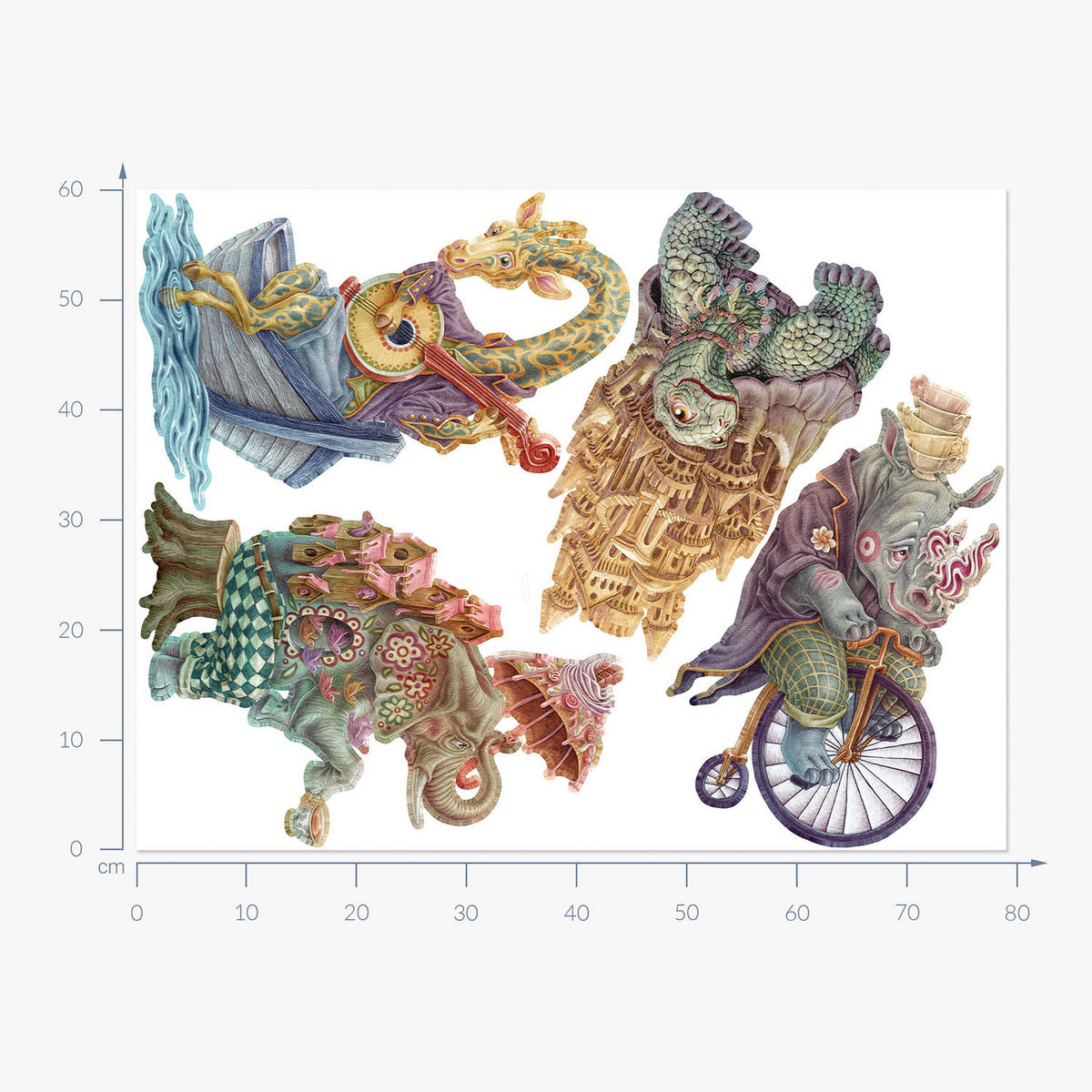 WANDAUFKLEBER 60x79cm - Pastellkreaturen - Multicolor, Kunststoff (60/79/0.1cm) - Wallfluent