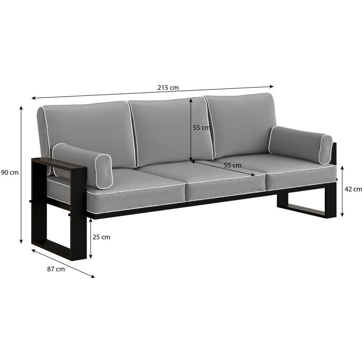 LOUNGESOFA 3-Sitzer Verdino mit Metallrahmen 215 cm anthrazit - Anthrazit, Metall (215/90/87cm) - Beautysofa