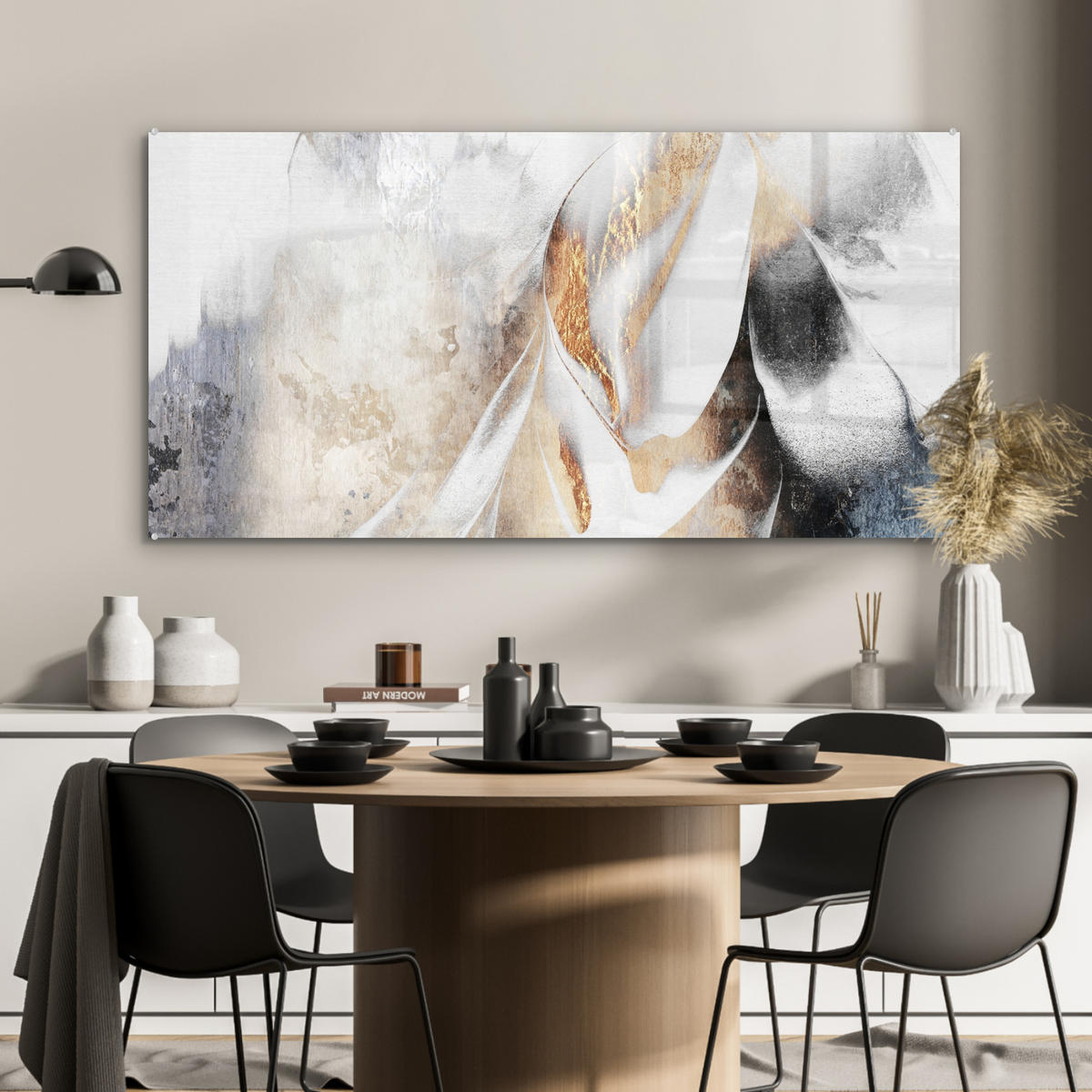 ACRYLGLASBILD Luxus - Abstrakt - Gold - Weiß 120x60 cm - Goldfarben, Glas (120/60cm) - MuchoWow