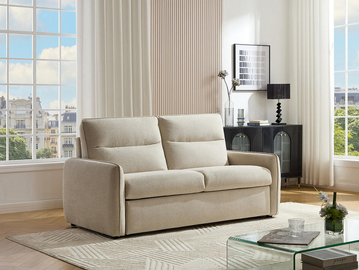 3‑SITZER Schlafsofa - Express-Schlaffunktion - Stoff - Beige - ORELIS - Beige, Textil (195/101/210cm) - Vente-Unique