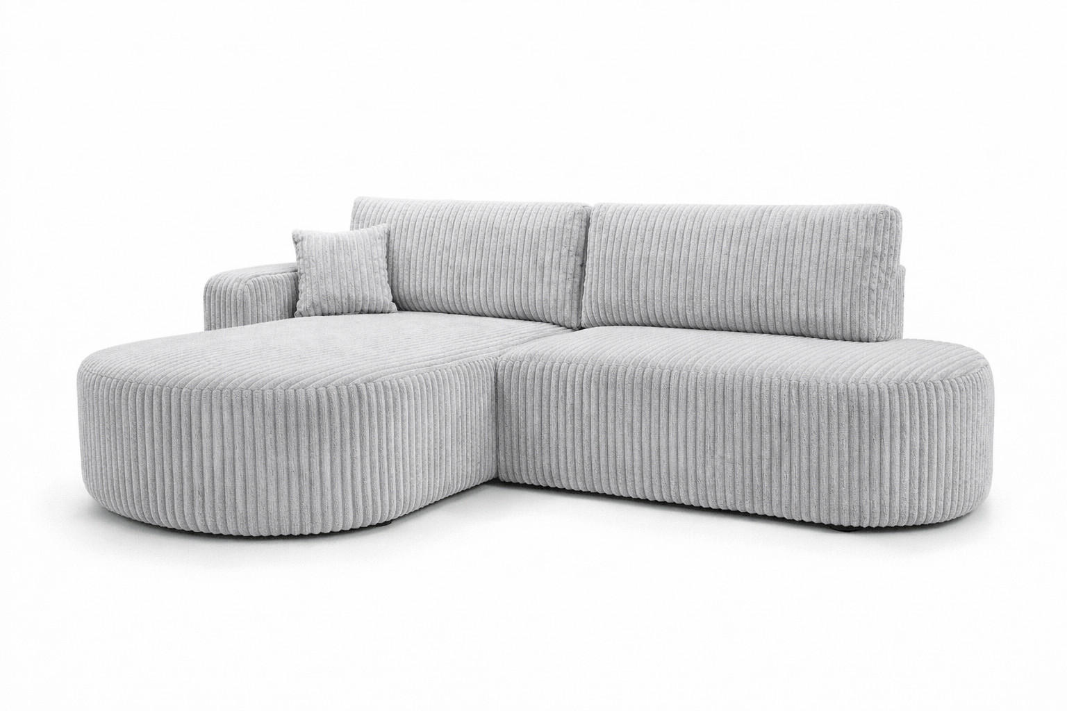 ECKSOFA Mit Schlaffunktion Und Bettkasten, Cordstoff Tilia, Grau, Links, ROUND ONE OPEN XL - Grau, Holz (262/175cm) - Kaiser Möbel