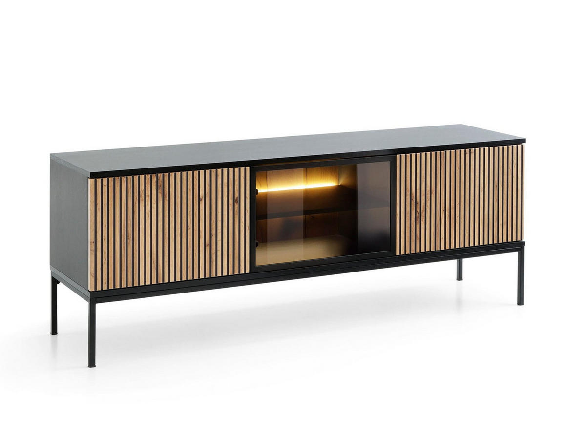 TV-SCHRANK -Sentino RTV154 LED - Schwarz, Holzwerkstoff/Metall (154/56/39cm) - Möblo
