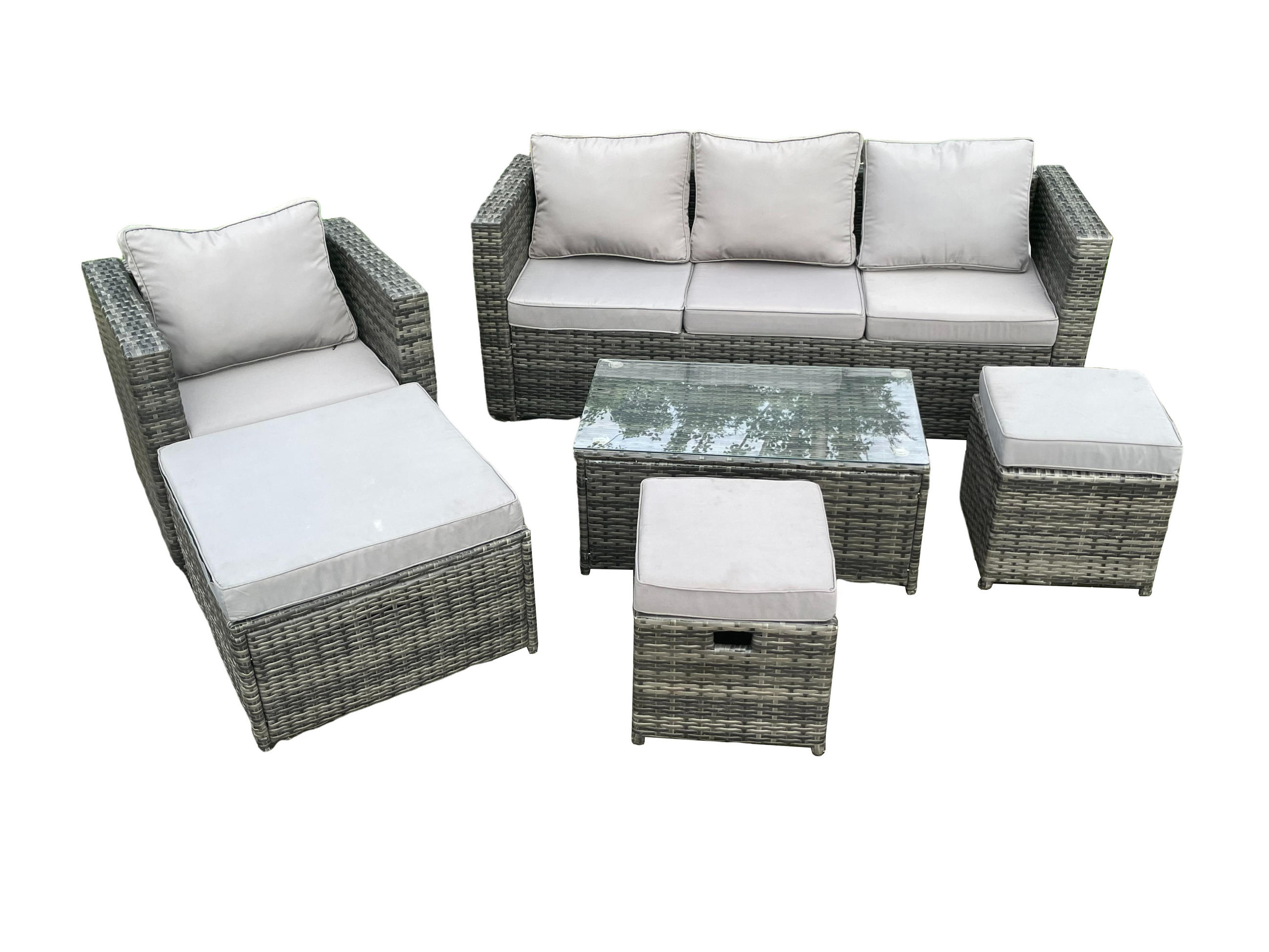 GARTENSOFA SET Polyrattan Dunkelgrau 7-Sitzer - Dunkelgrau, Metall - Fimous