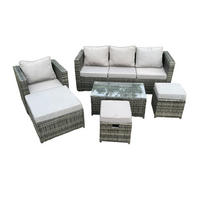 GARTENSOFA SET Polyrattan Dunkelgrau 7-Sitzer - Dunkelgrau, Metall - Fimous