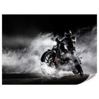 FOTOTAPETE für Jugendzimmer Motorrad Nebel Mann Straße Rauch Sport Action 200x140 - Schwarz/Weiß, Papier (200/140cm) - Muralo