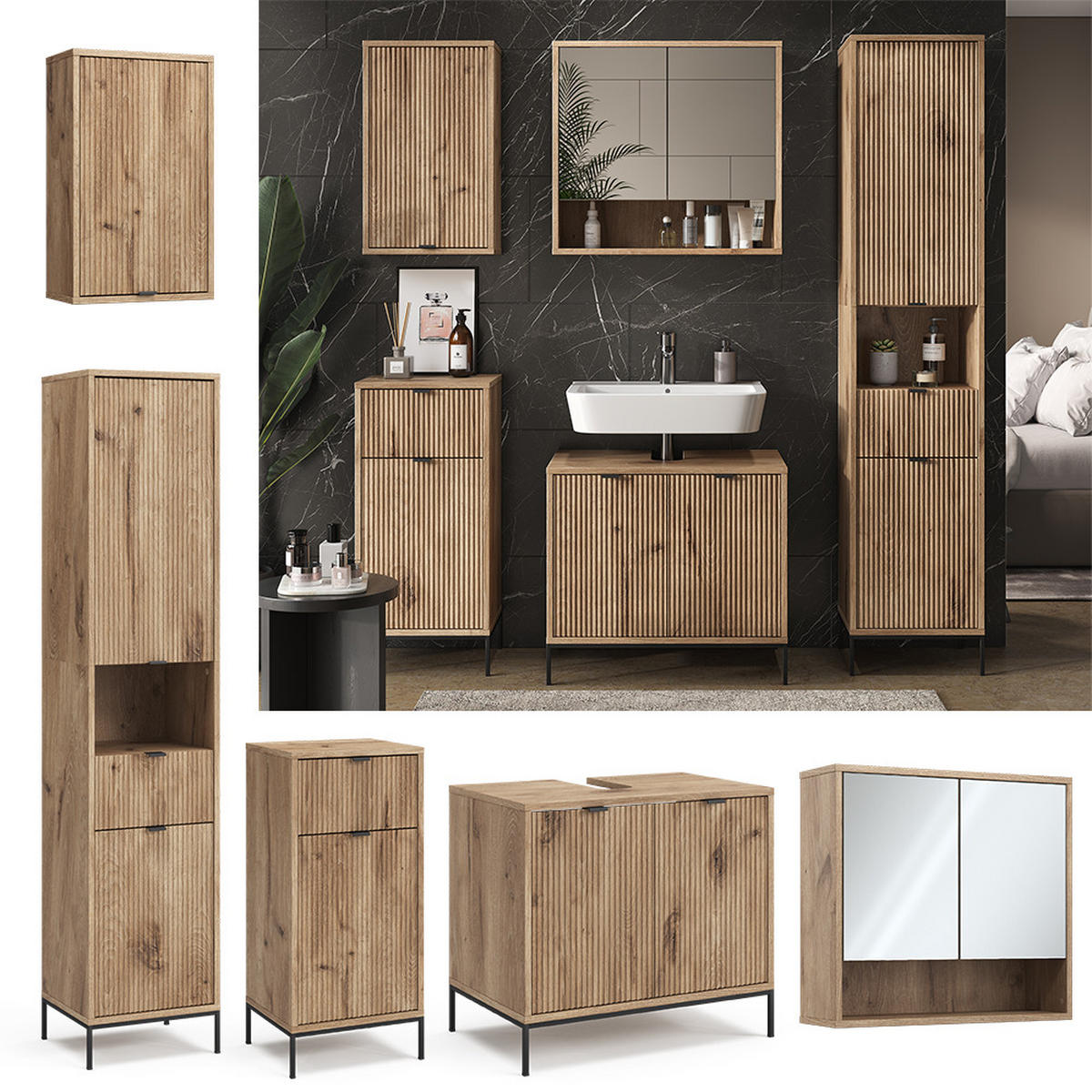 BADMÖBEL-SET Eliza Viking Oak 5 Teile - Eichefarben, Holzwerkstoff (70/63/45cm) - Vicco