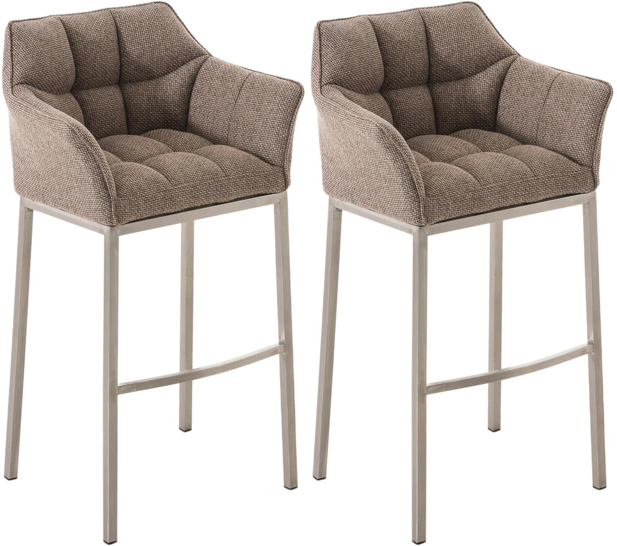 BARHOCKER 2er Set Stoff terrabraun - Edelstahlfarben/Dunkelbraun, Textil/Metall (64/110/48cm) - CLP