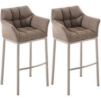 BARHOCKER 2er Set Stoff terrabraun - Edelstahlfarben/Dunkelbraun, Textil/Metall (64/110/48cm) - CLP