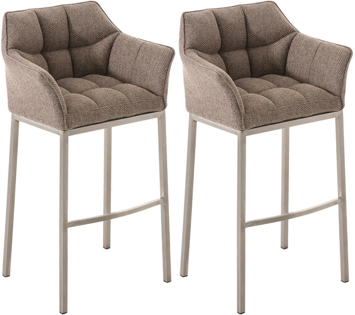 BARHOCKER 2er Set Stoff terrabraun - Edelstahlfarben/Dunkelbraun, Textil/Metall (64/110/48cm) - CLP