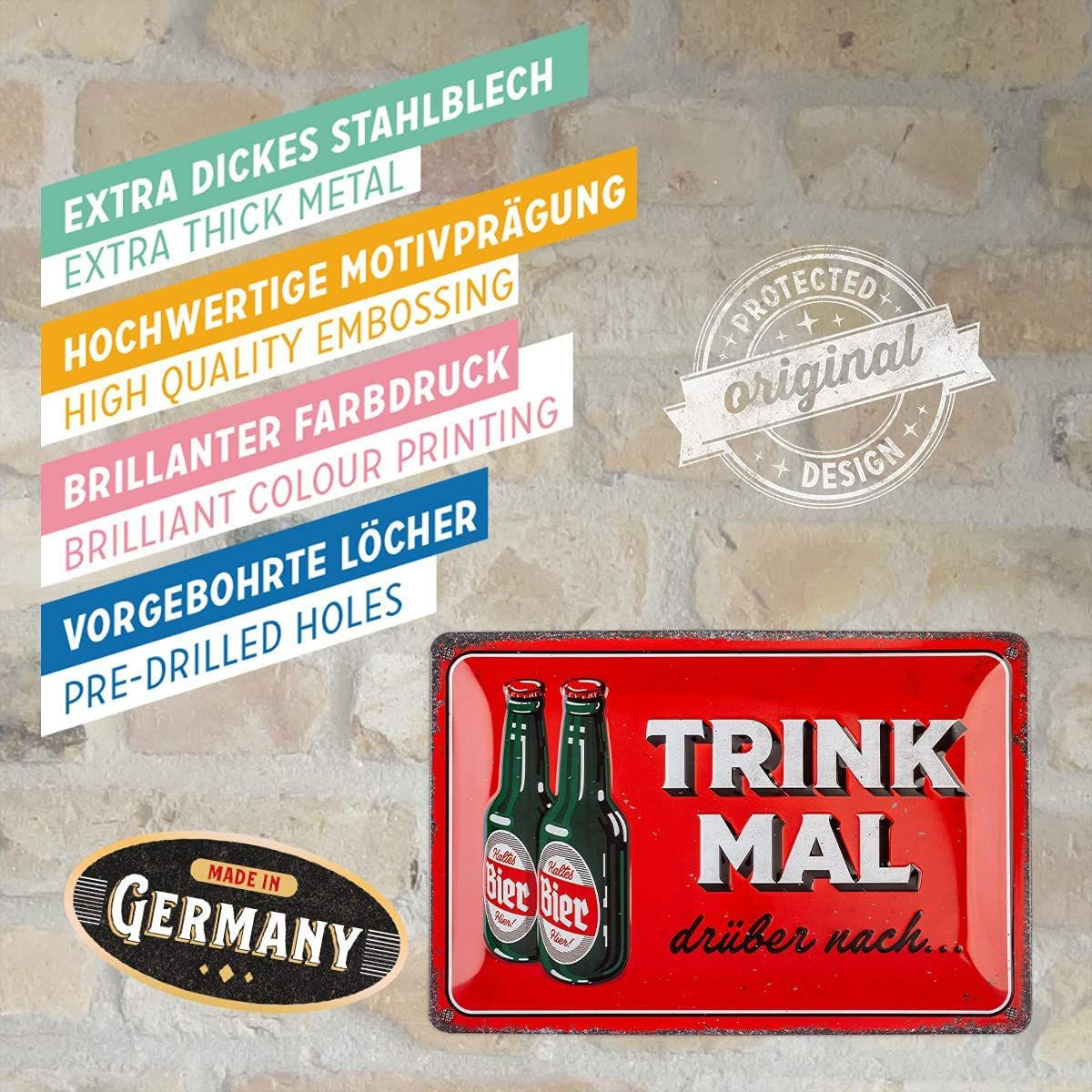 BLECHSCHILD 20/30 cm Open Bar Trink mal drüber nach - Multicolor, Metall (30/20/0.2cm) - Nostalgic-Art