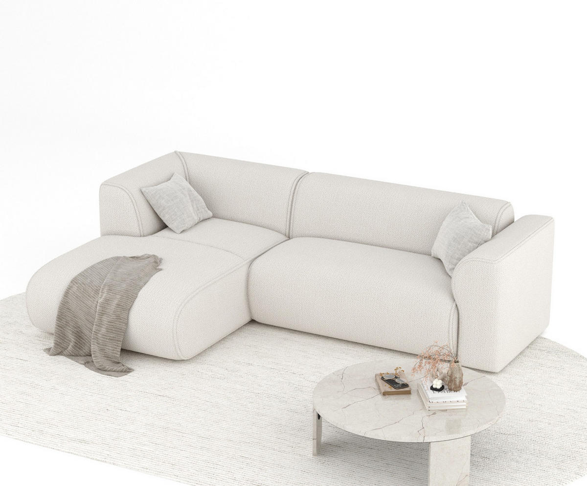 ECKSOFA Melani Beige Chenille-Stoff - Beige/Schwarz, Holz/Holzwerkstoff (253/153cm) - Maison de Reve