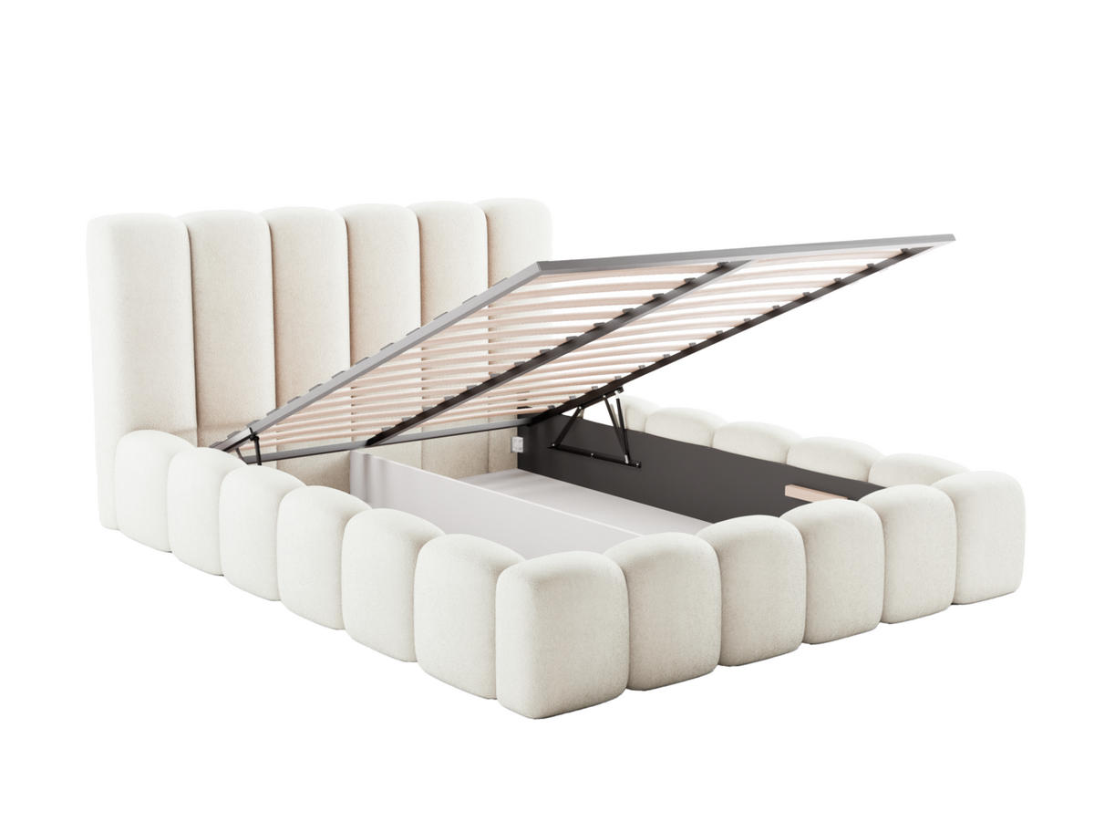 POLSTERBETT VELORA 180x200cm mit Bettkasten & Metallgestell - Bouclé Stoff ECRU GERRA - Ecru, Textil (180/200cm) - Luxkor24