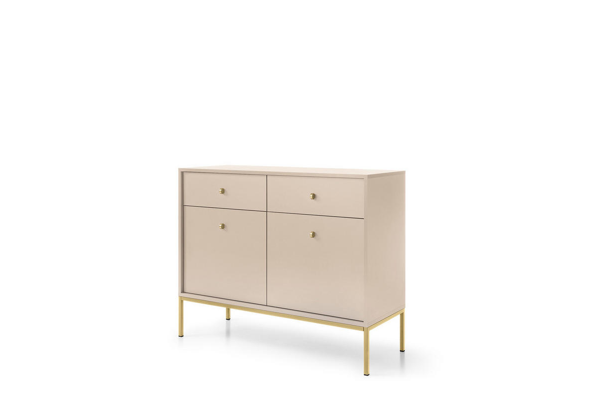 KOMMODE Molly Beige, Goldene Beine, Kombikommode - Beige/Goldfarben, Holzwerkstoff/Metall (104/83/39cm) - Bettso