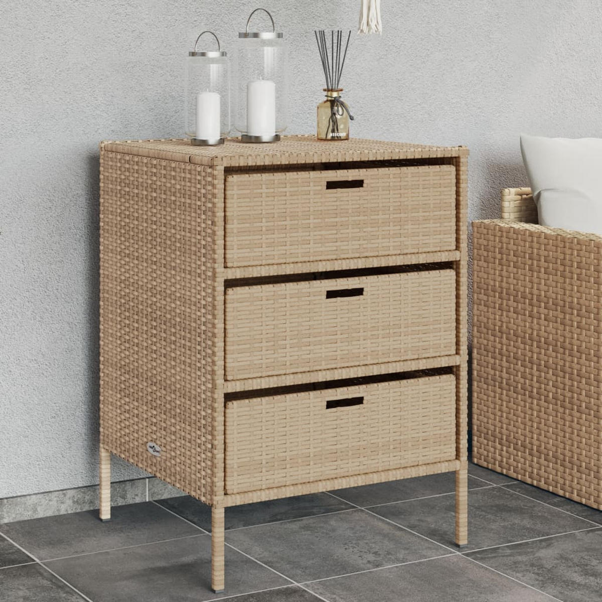GARTENSCHRANK Beige 55x59x80 cm Poly Rattan - Beige, Kunststoff (55/80/59cm) - furnicato
