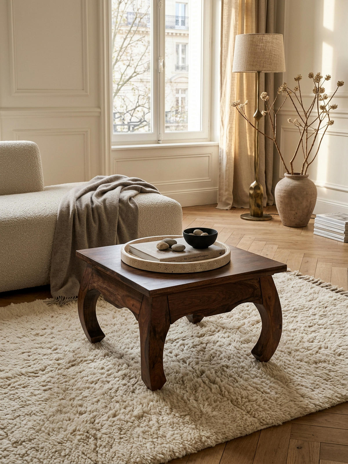 COUCHTISCH Sheesham Holz 60x60 cm, Landhausstil, handgefertigt, Opium-Form - Braun, Holz (60/60/40cm) - KADIMA DESIGN