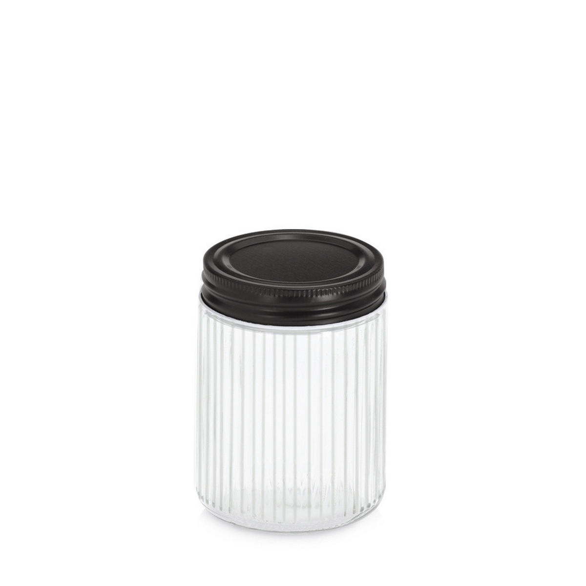 GLASBEHÄLTER geriffelt mit Metalldeckel - Transparent, Glas (7.5/10/7.5cm) - ZELLER