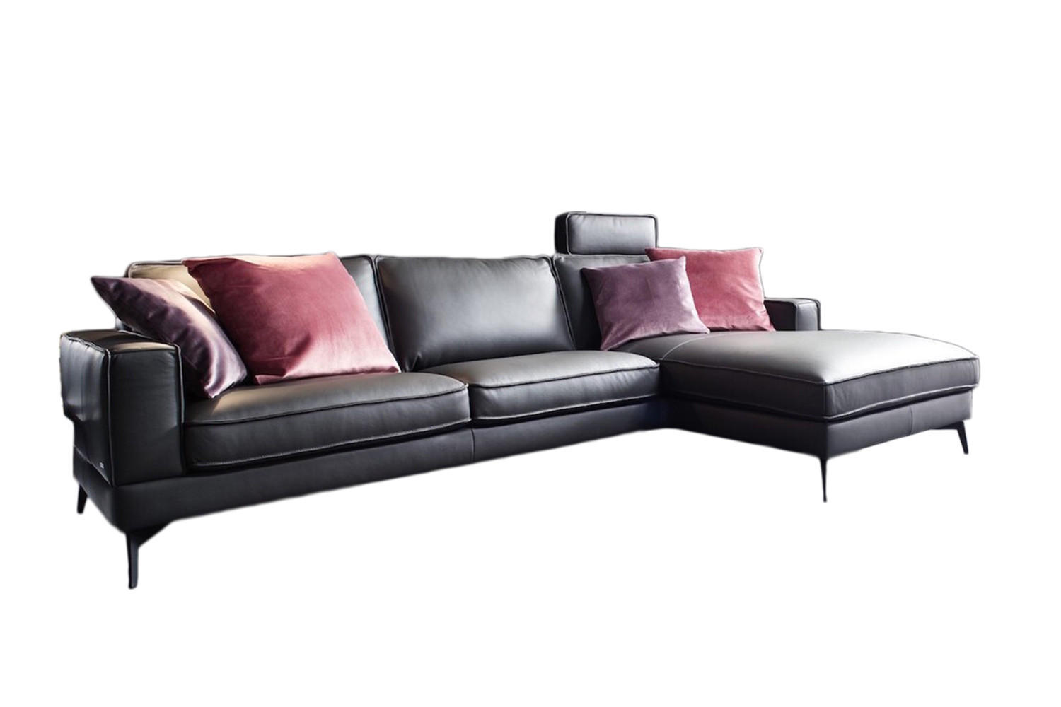 ECKSOFA MIT KOPFSTÜTZE LUGA Anthrazit Leder - Anthrazit/Schwarz, Leder (276/177cm) - KAWOLA