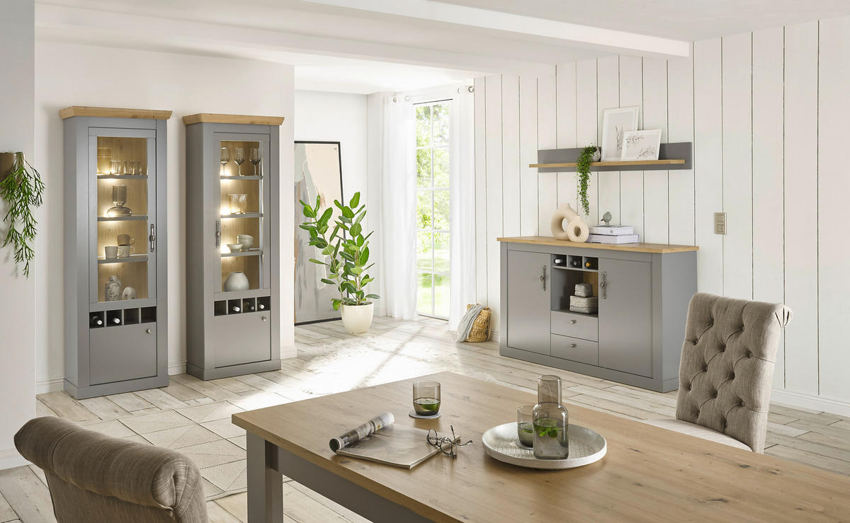 SIDEBOARD C14 Light Gray & Artisan Eiche 166/104/44 cm Landhaus - Grau, Holzwerkstoff (166/100/44cm) - Livojo