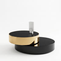 DESIGN-COUCHTISCH ORBIT ROTATE Runder Wohnzimmertisch mit 360°-Drehfunktion - Schwarz Hochglanz/Goldfarben, Glas (100/100/64cm) - alesvelt
