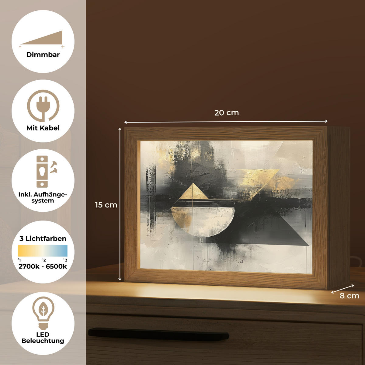 NÁSTĚNNÁ LAMPA Abstraktní - černá - barva - moderní 20x15 cm - šedá, kompozitní dřevo (20/15/8cm) - OnlyWow
