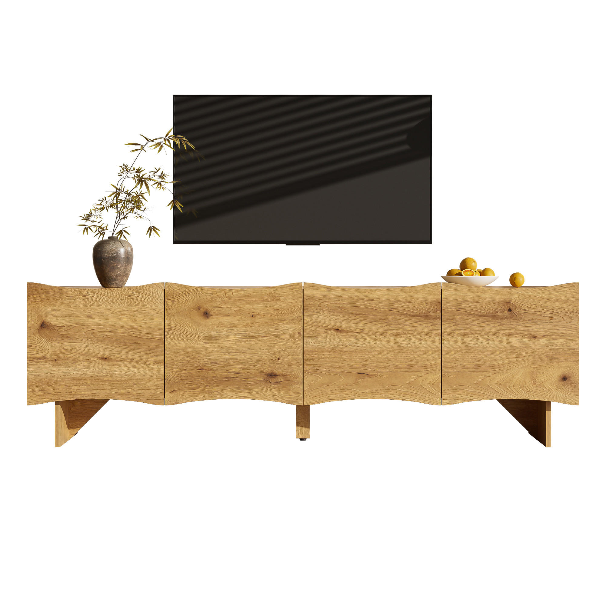 STILVORA TV STOLEK přírodní, vlnitý vzor, 4 dvířka, do obývacího pokoje, 155×36×47 cm