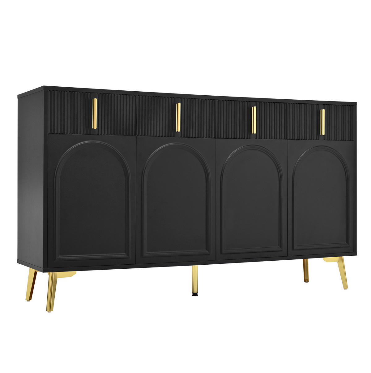 SIDEBOARD mit 4 Türen und 4 Schubladen 140 x 38 x 82 cm Schwarz - Schwarz, Holzwerkstoff (140/82/38cm) - Meubliv
